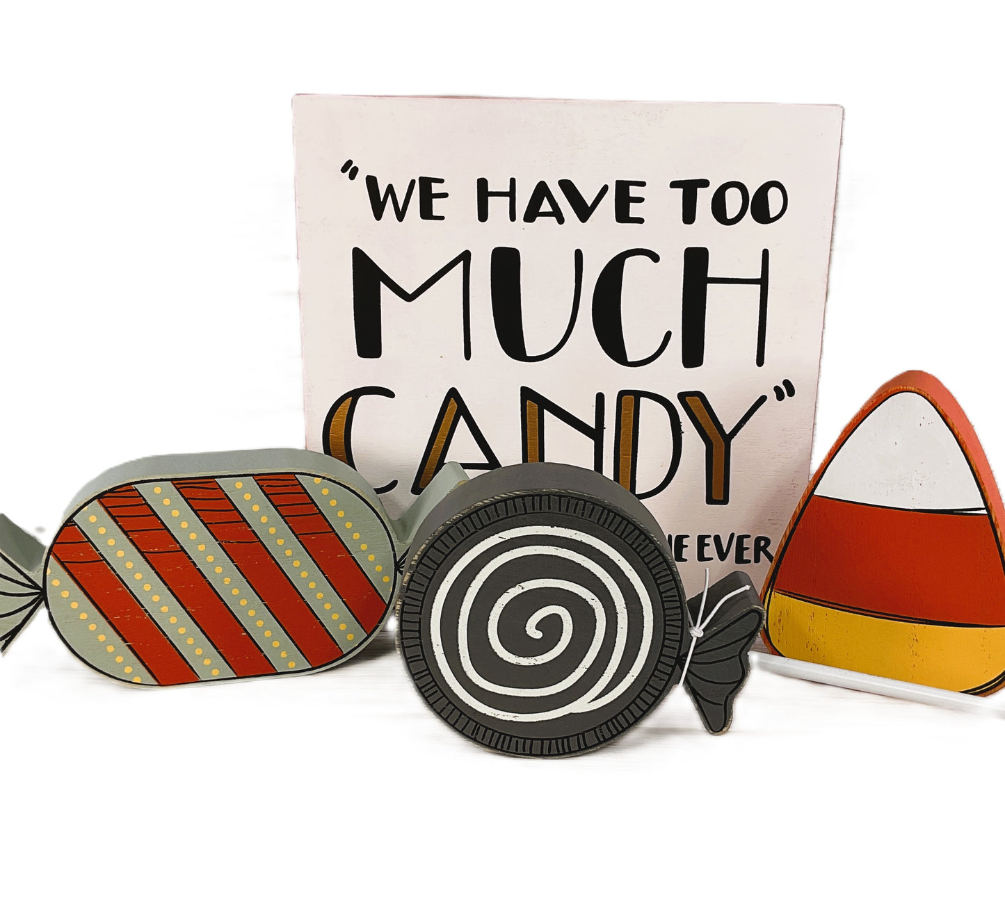 Adams Decor Halloween -  Candy Corn Wood Sitters & Stand Bundle Set