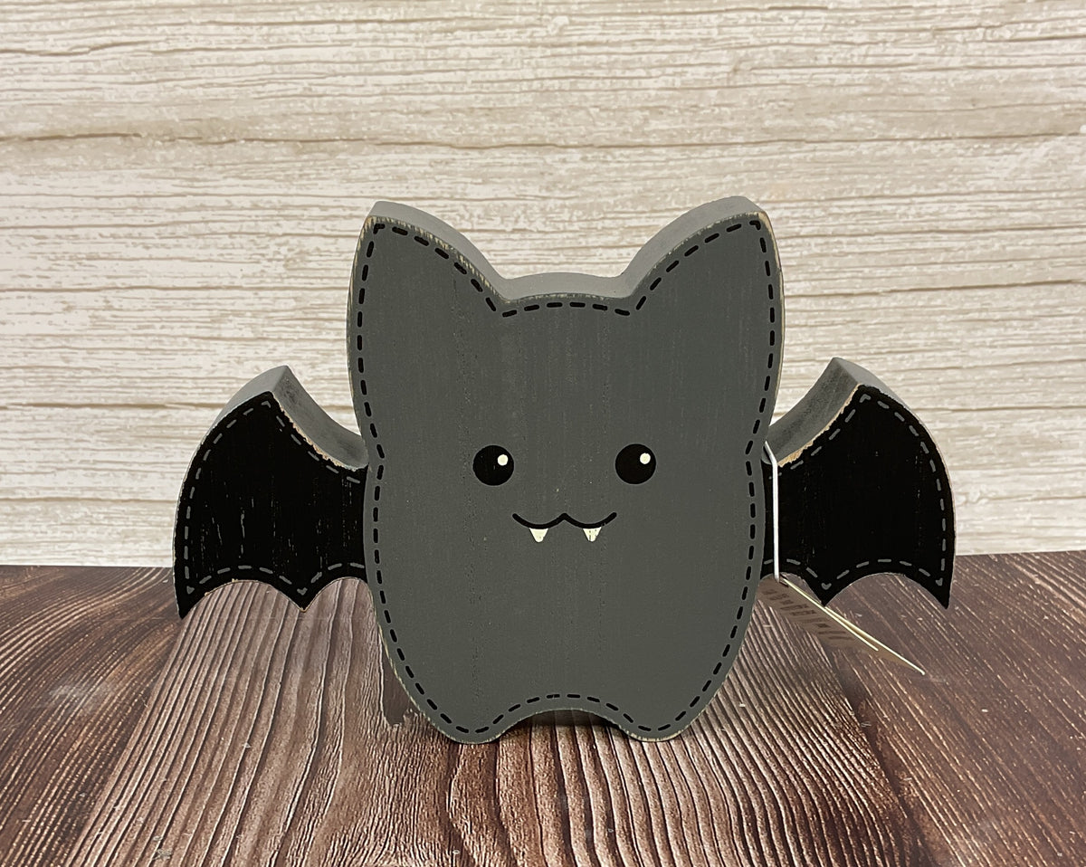 Adams & Co. Halloween Decor - Chunky Small Wood Gray Bat