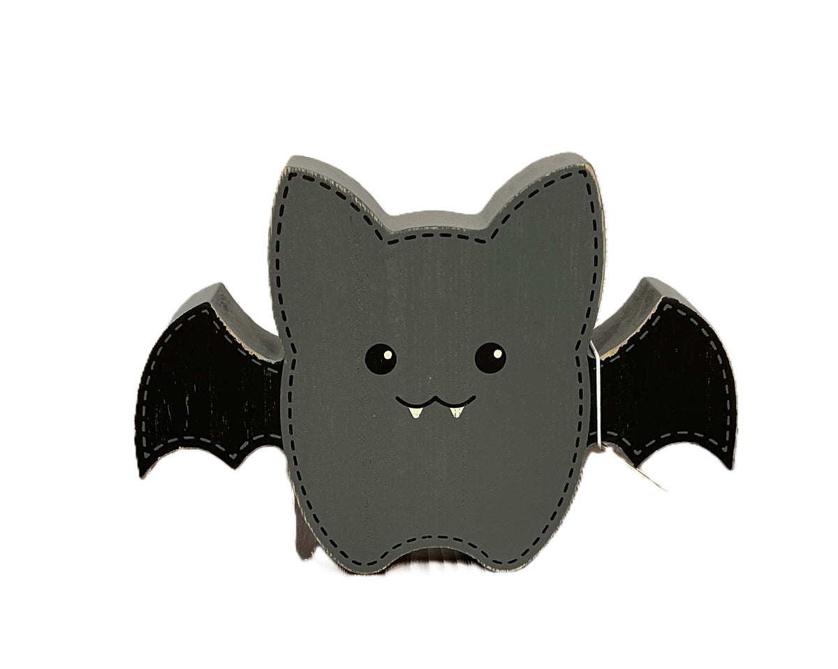 Adams & Co. Halloween Decor - Chunky Small Wood Gray Bat