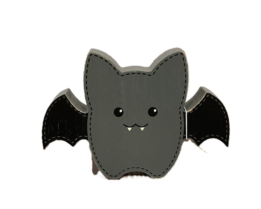 Adams & Co. Halloween Decor - Chunky Small Wood Gray Bat
