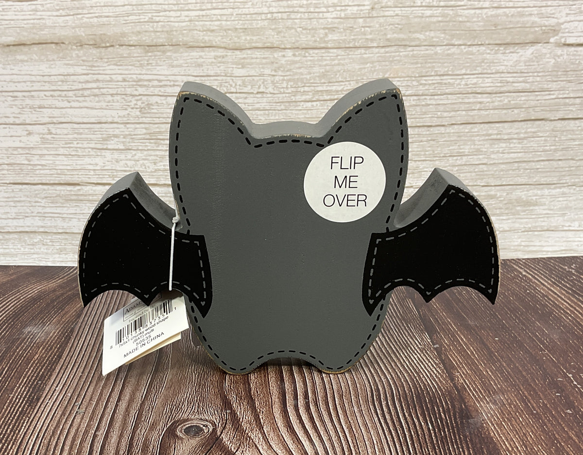 Adams & Co. Halloween Decor - Chunky Small Wood Gray Bat