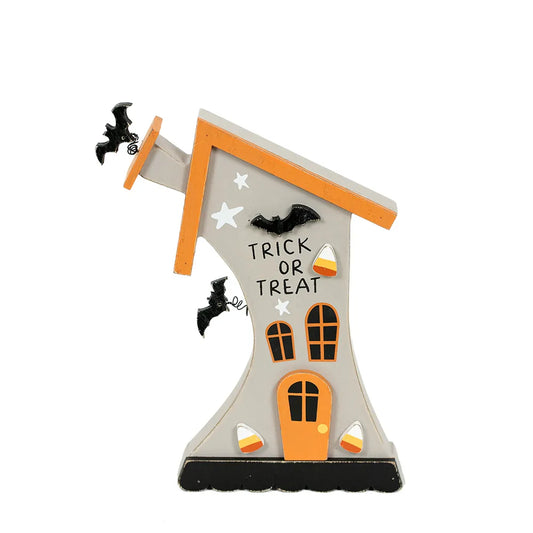 Adams & Co. Halloween Decor - Whimsy Trick Treat Haunted House Wood Sitter