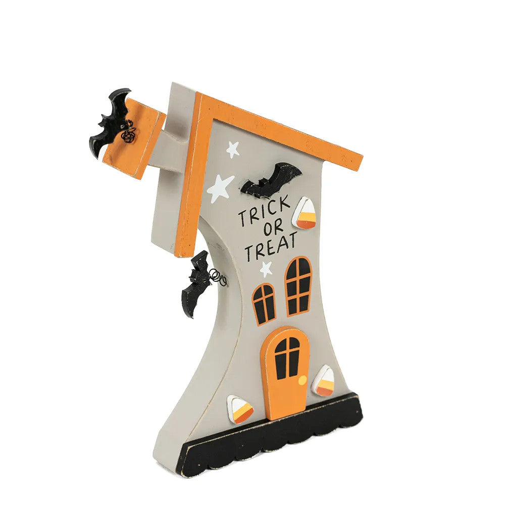 Adams & Co. Halloween Decor - Whimsy Trick Treat Haunted House Wood Sitter