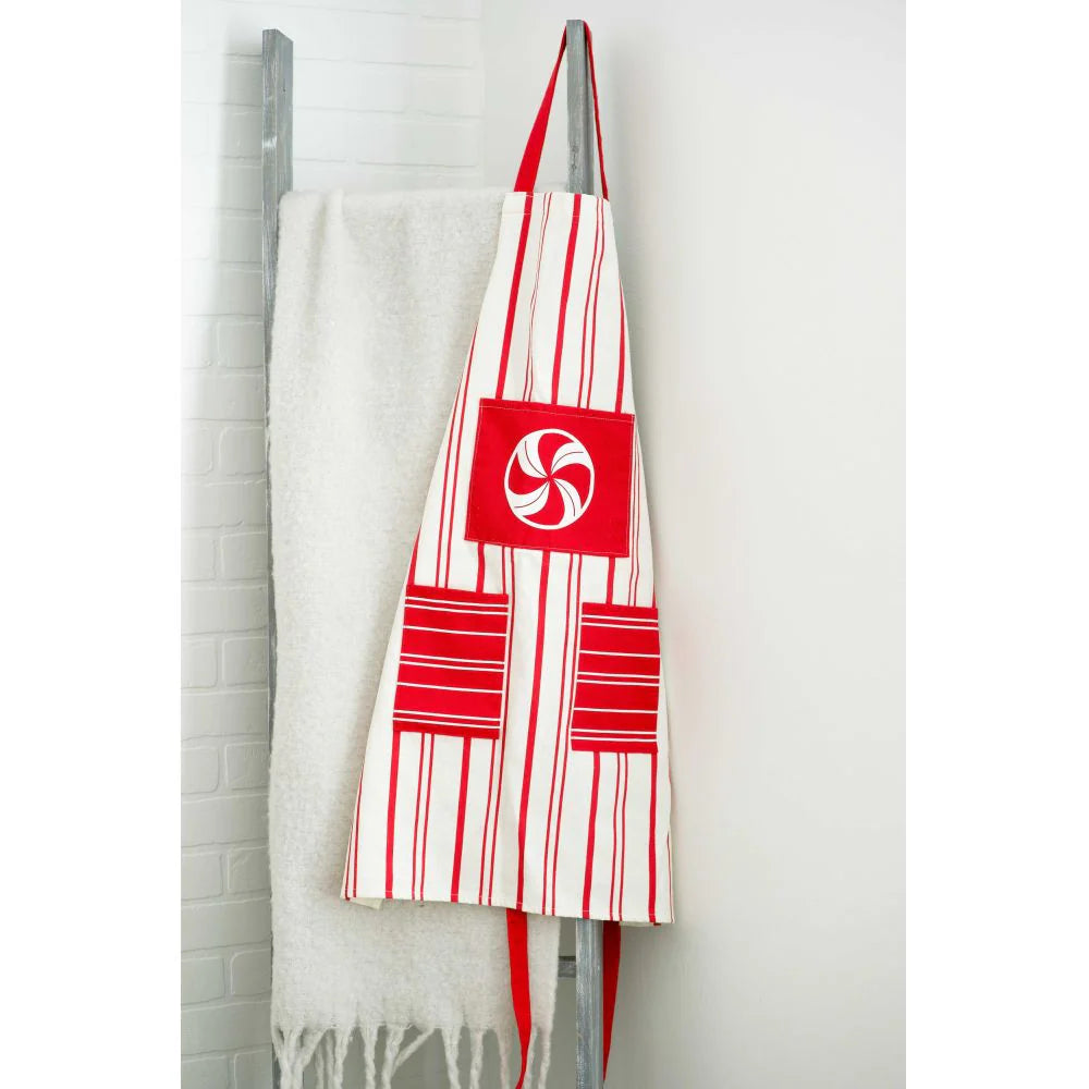 Adams Christmas Decor - Peppermint Red White Canvas Kitchen Apron