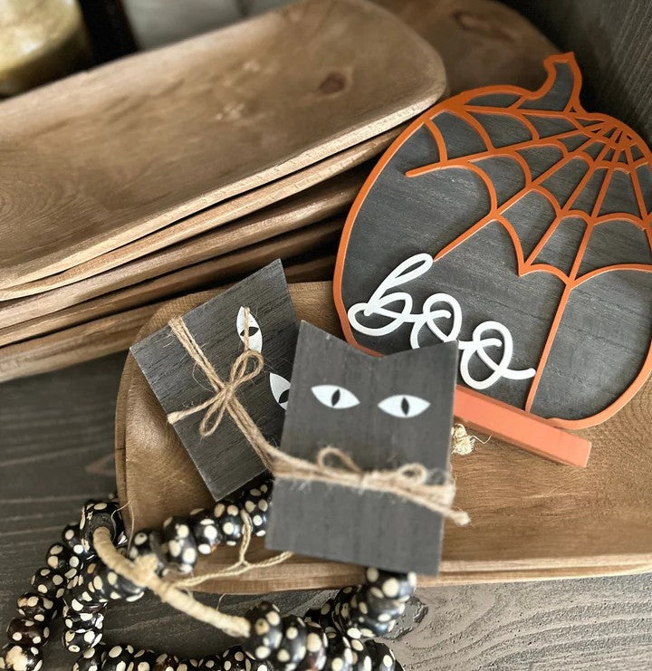 CP Halloween Decor - Cute Prim Chunky Wood Black Cats 3pc Set
