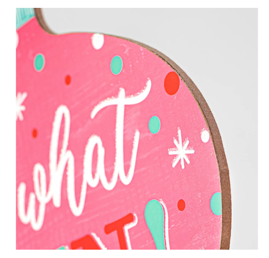 CO Christmas Decor - Retro Pink Oh What Fun MDF Wood Door Wreath Sign 12-inch