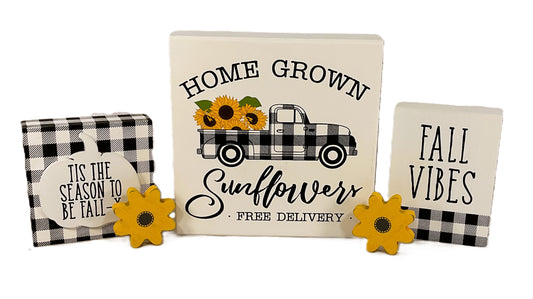 Fall Decor - Sunflower Season Vibe Buffalo Check 5pc Bundle Set