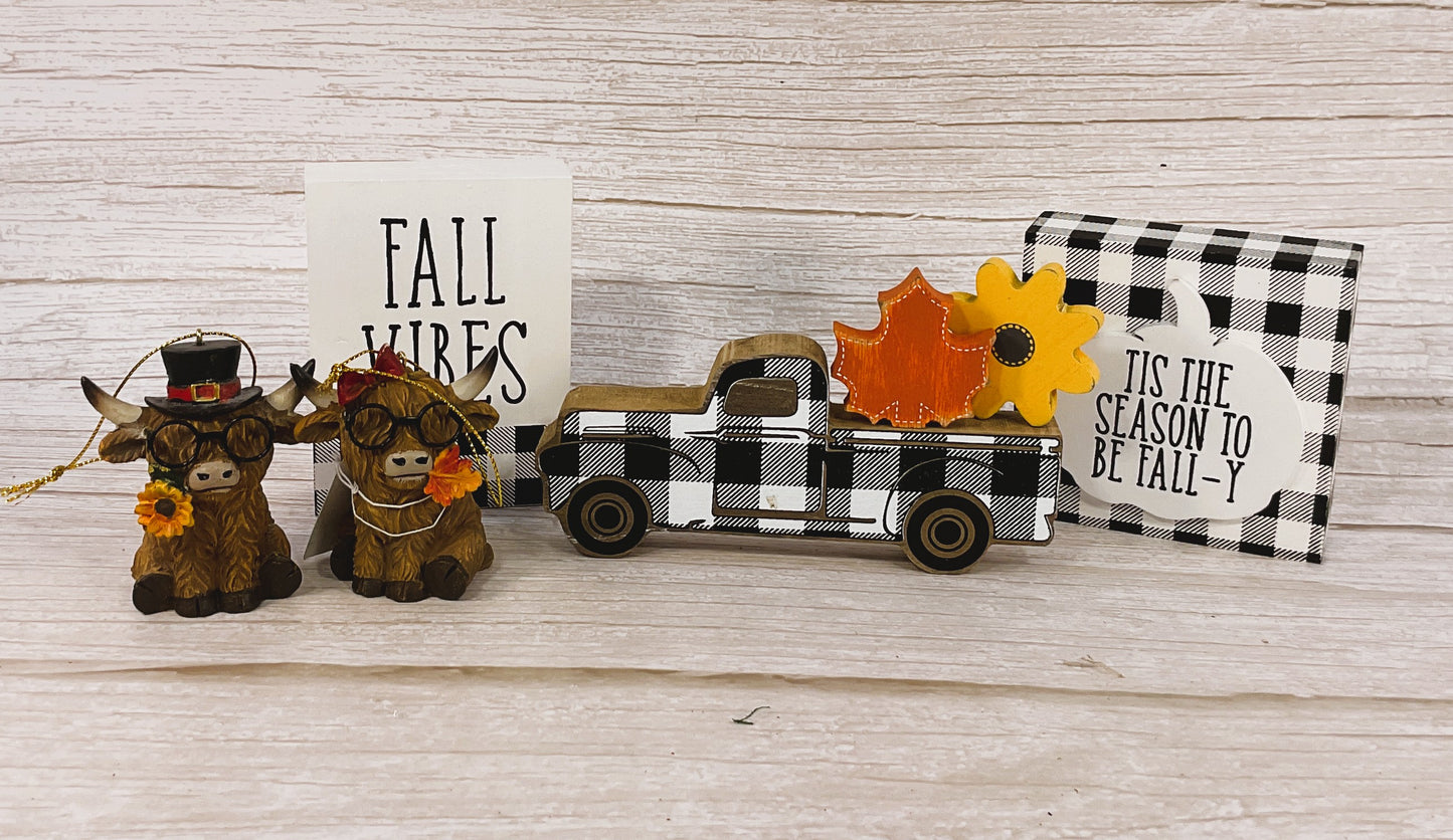 Fall Decor - Sunflower Buffalo Check Truck Highland Cow 7pc Bundle Set