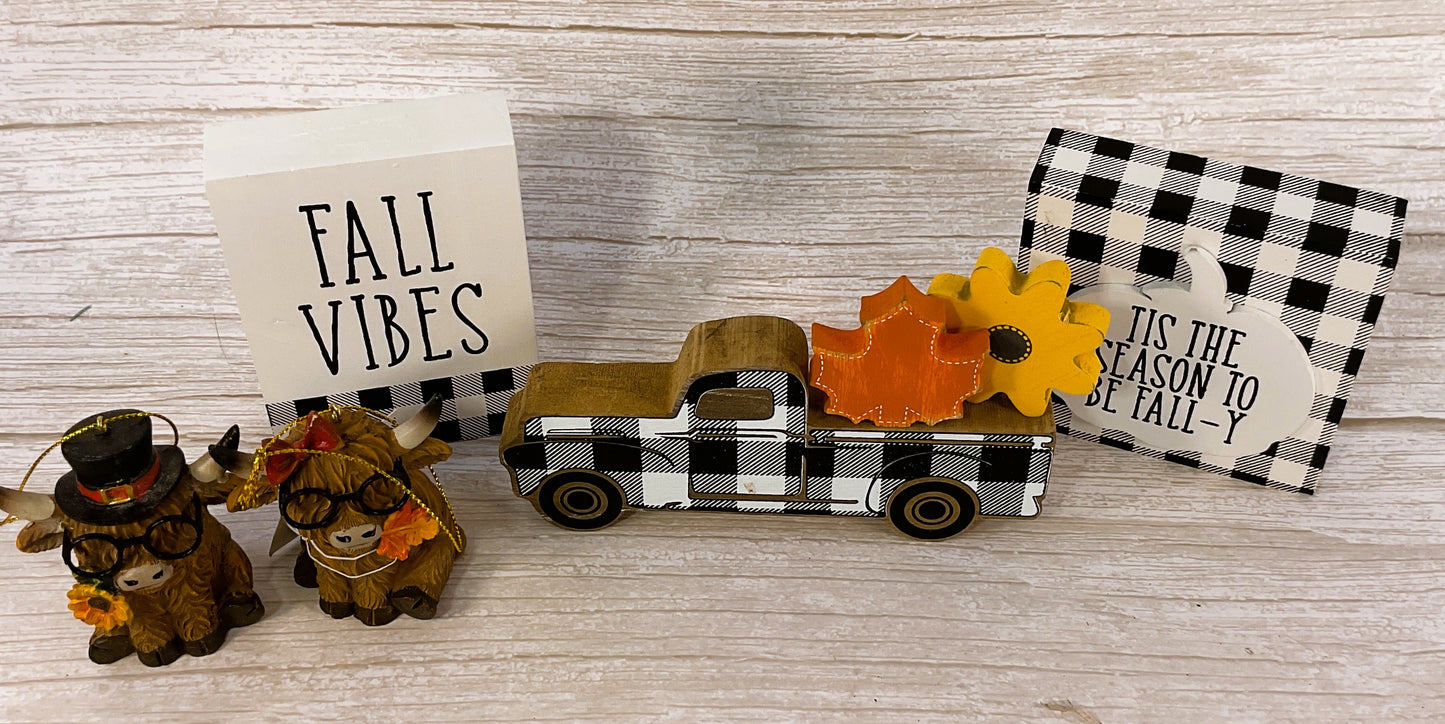 Fall Decor - Sunflower Buffalo Check Truck Highland Cow 7pc Bundle Set