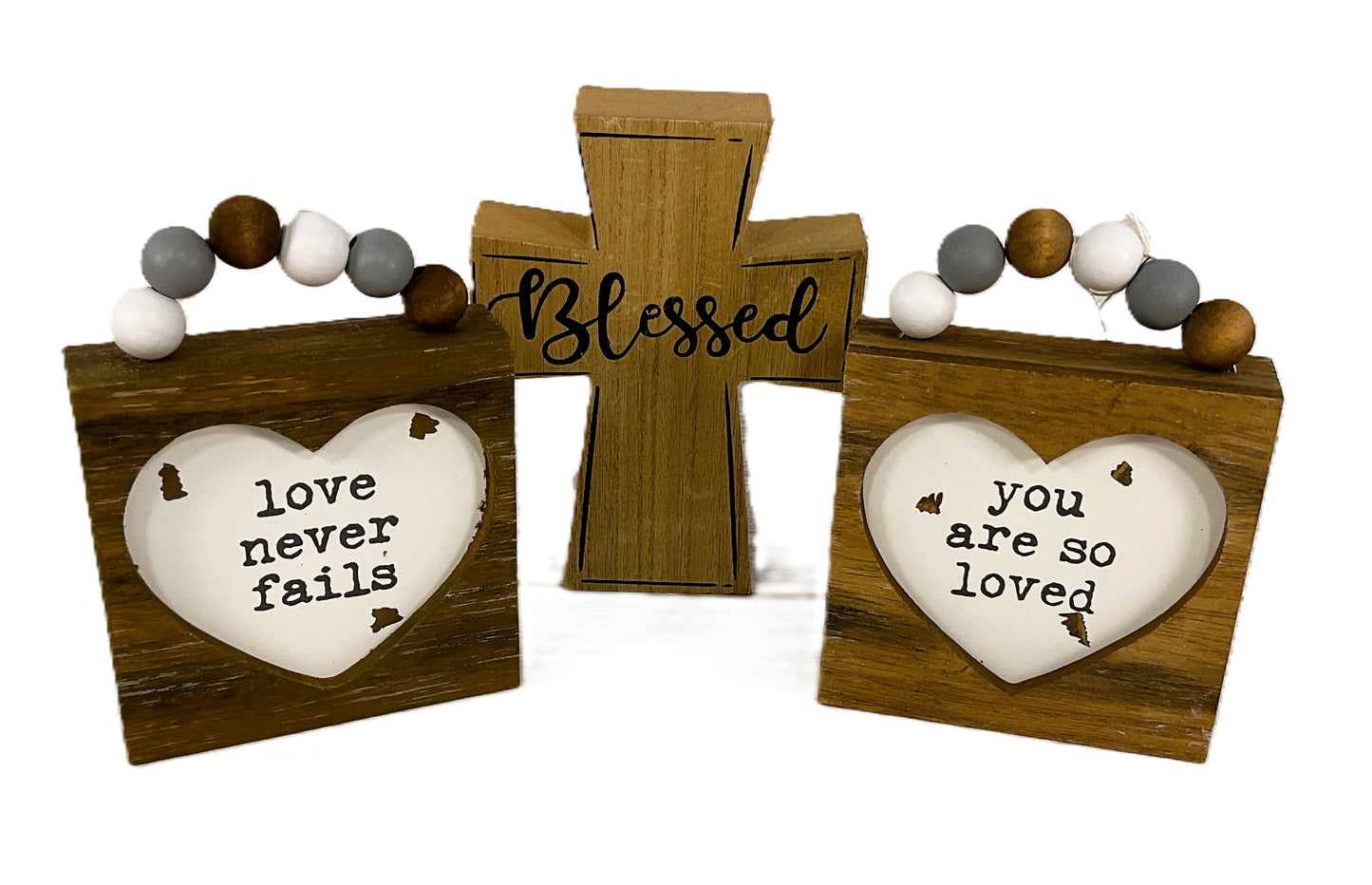 CP Easter Home Decor - Love Never Fails Loved Blessed Cross 3pc Bundle Set