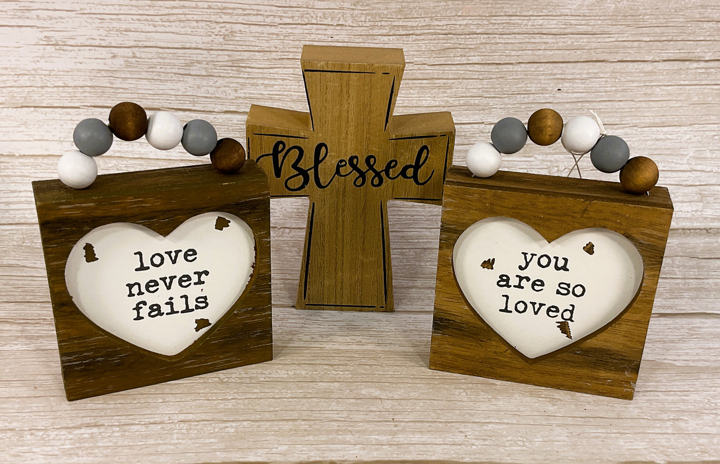 CP Easter Home Decor - Love Never Fails Loved Blessed Cross 3pc Bundle Set