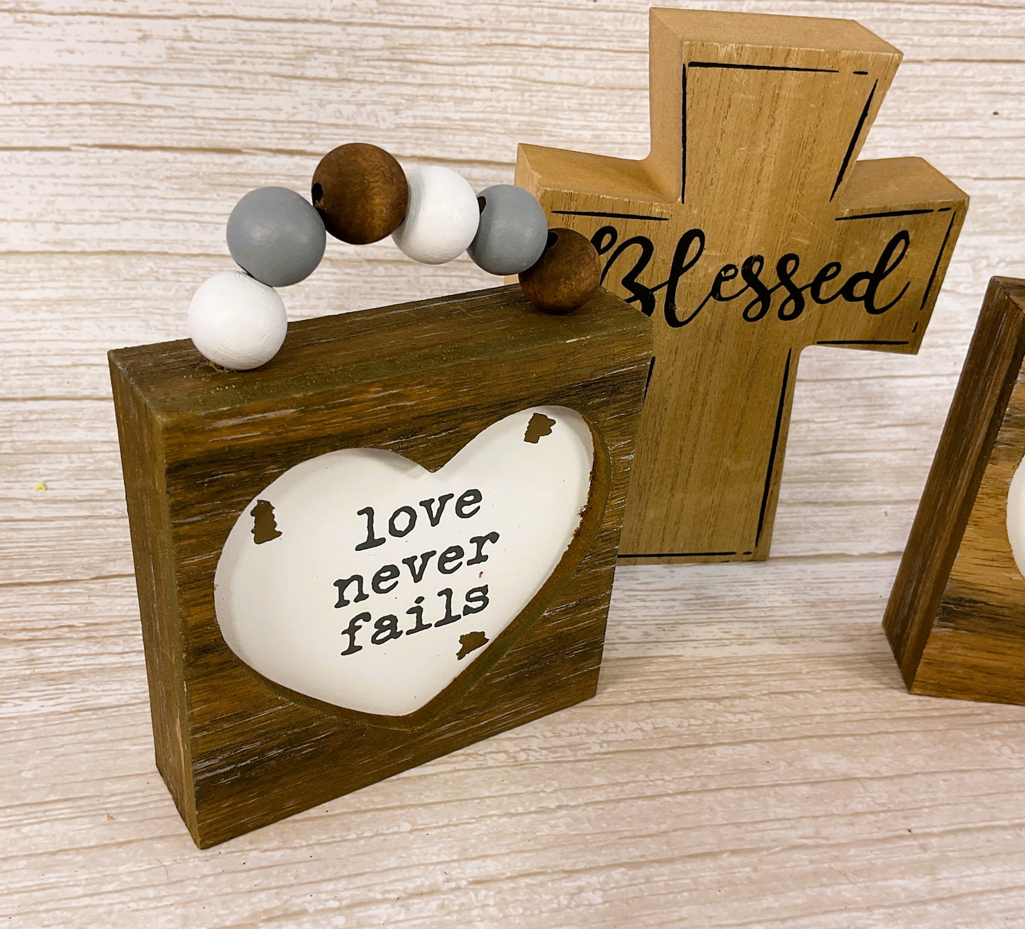 CP Easter Home Decor - Love Never Fails Loved Blessed Cross 3pc Bundle Set