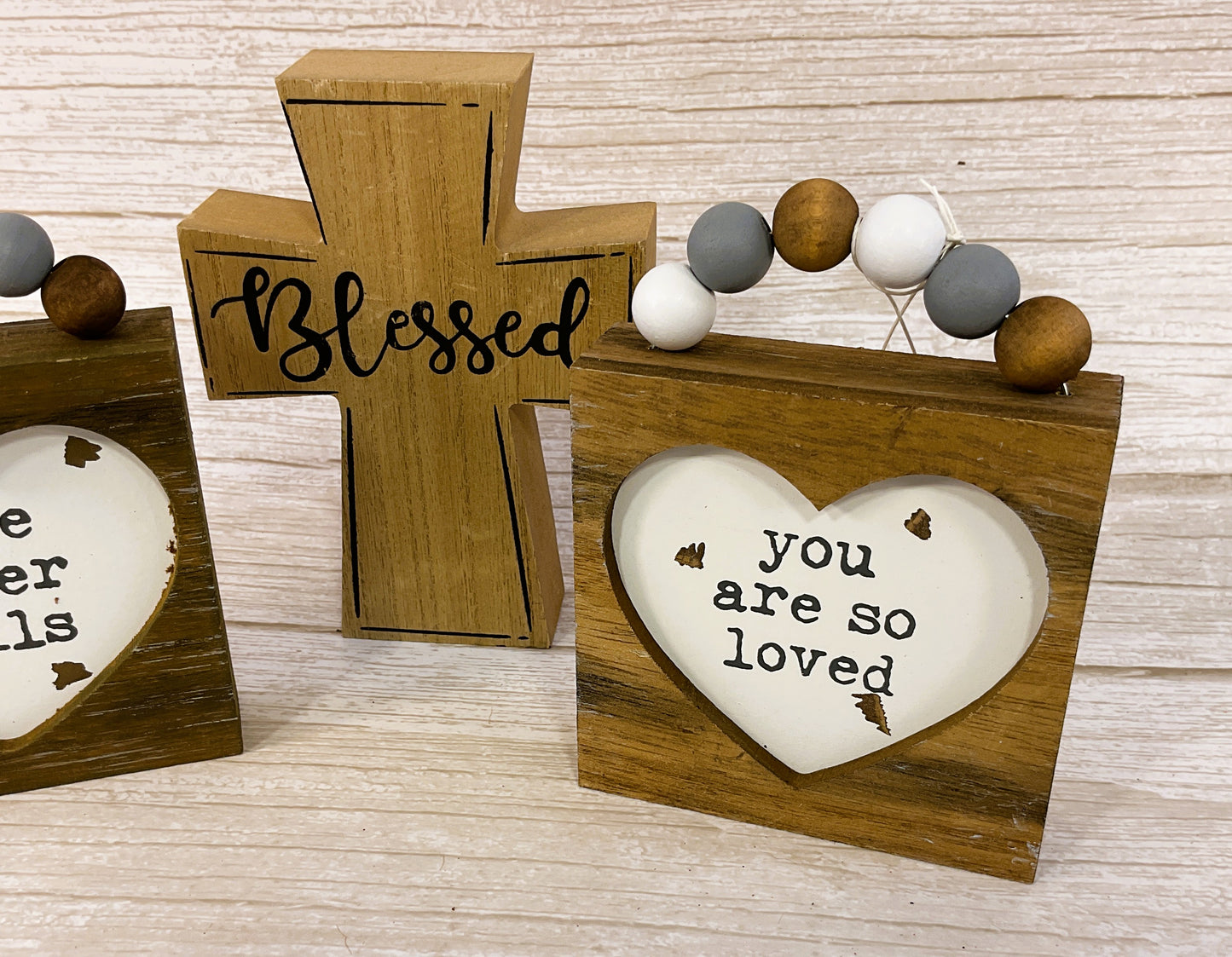 CP Easter Home Decor - Love Never Fails Loved Blessed Cross 3pc Bundle Set