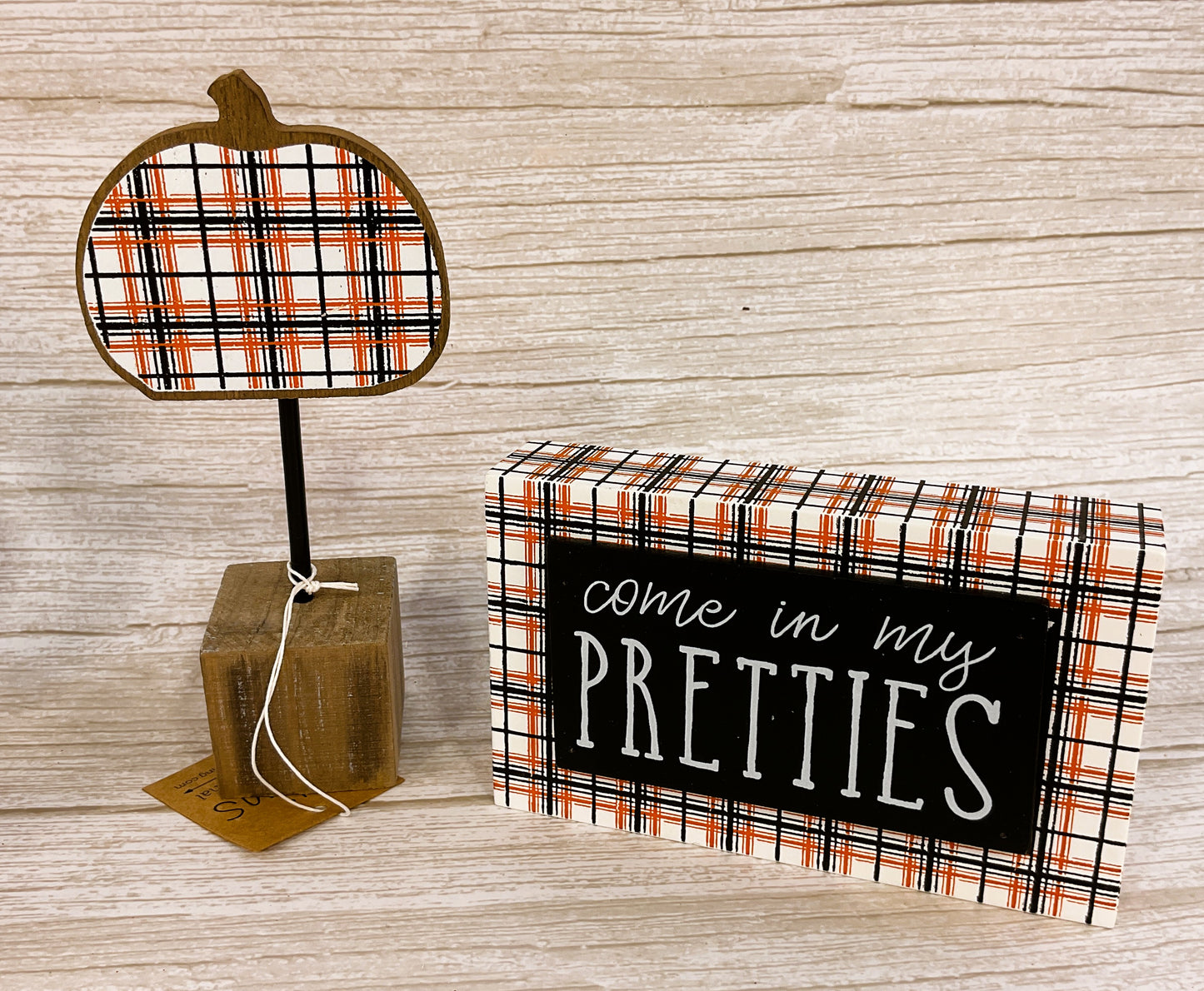 CP Halloween Decor - Orange Black Stripe Plaid Tier Tray 5pc Bundle Set
