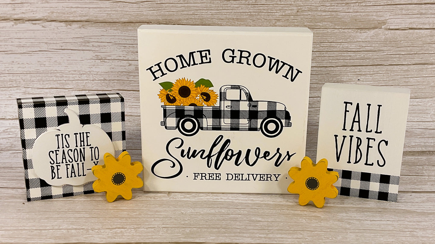 Fall Decor - Sunflower Season Vibe Buffalo Check 5pc Bundle Set