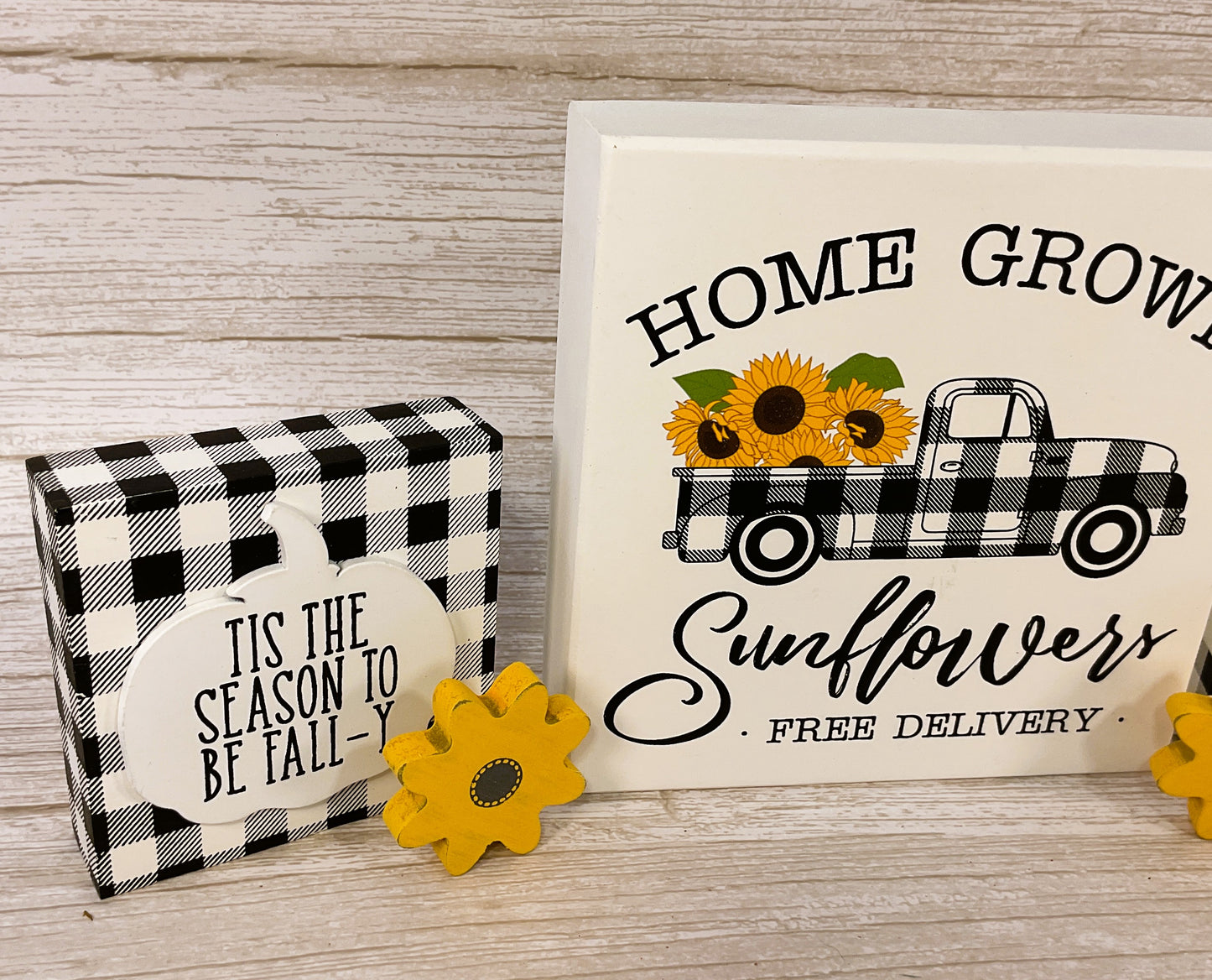 Fall Decor - Sunflower Season Vibe Buffalo Check 5pc Bundle Set