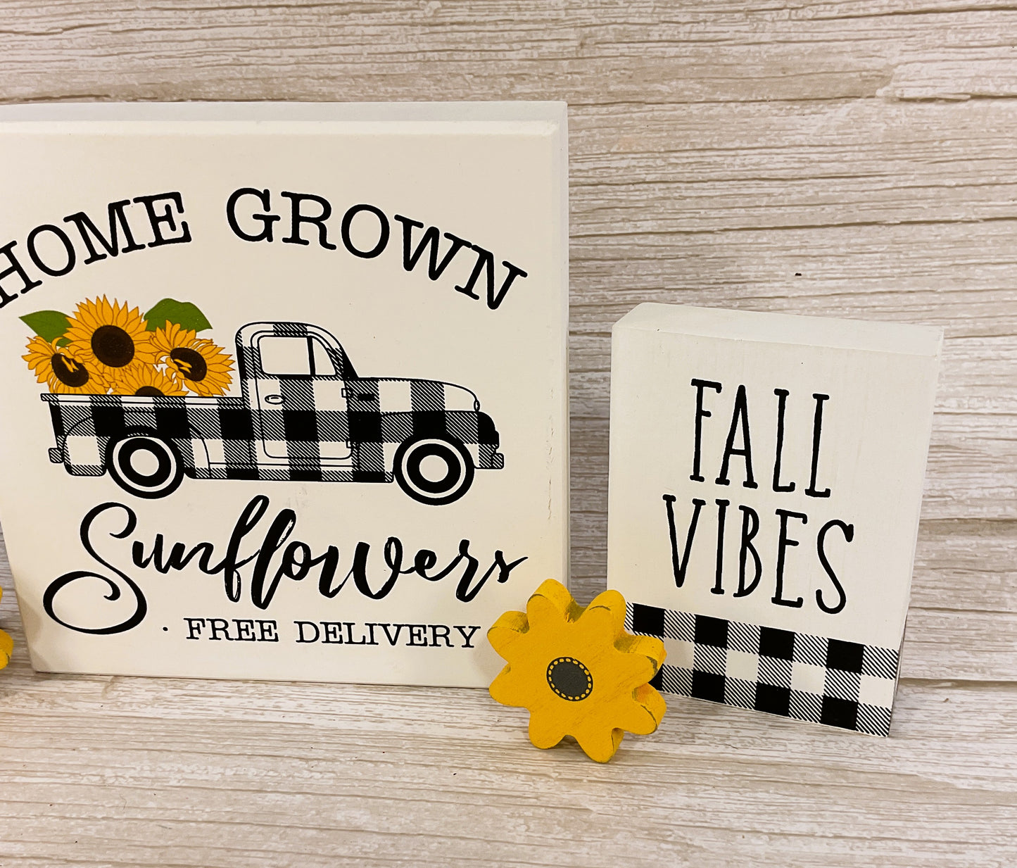 Fall Decor - Sunflower Season Vibe Buffalo Check 5pc Bundle Set