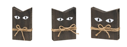 CP Halloween Decor - Cute Prim Chunky Wood Black Cats 3pc Set