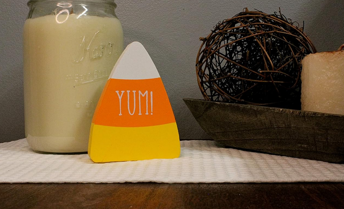 Collins Halloween Decor - Candy Corn Yum Chunky Shelf Sitter