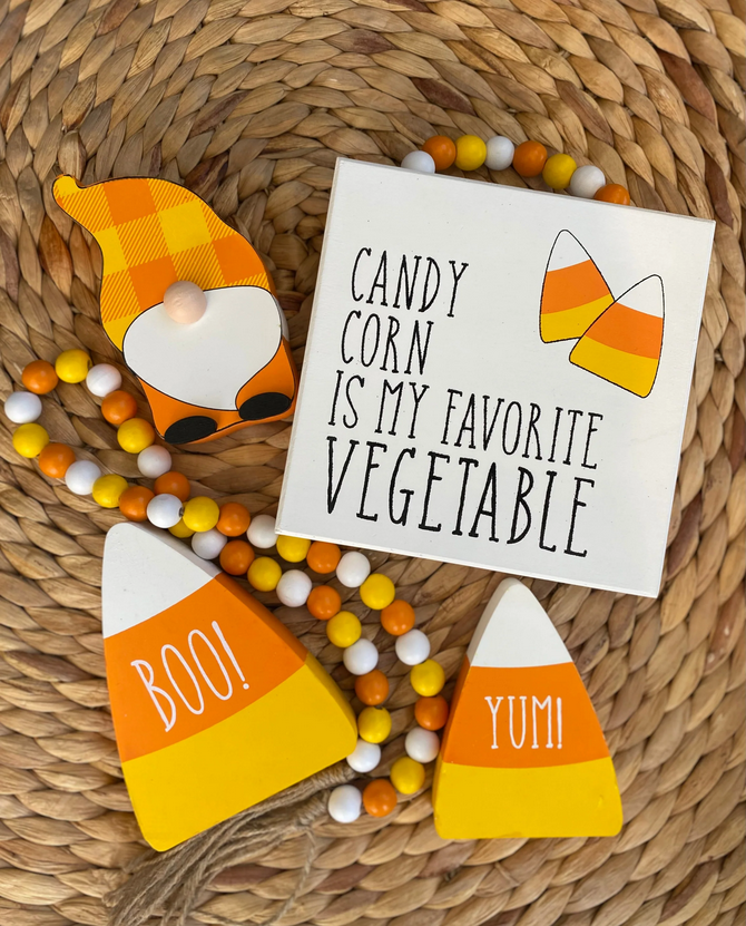 Collins Halloween Decor - Candy Corn Yum Chunky Shelf Sitter