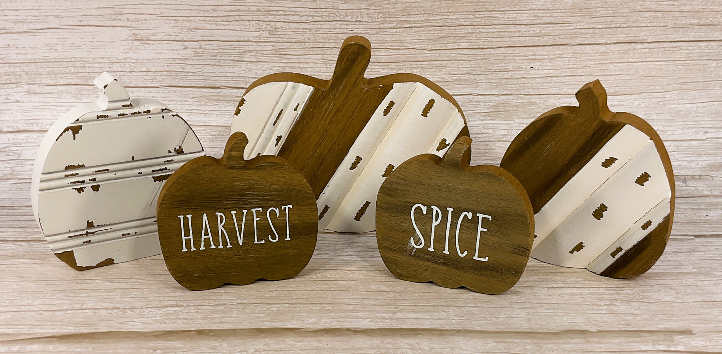 Collins Fall Decor - Small Harvest Spice Natural and White Pumpkins 5pc Set