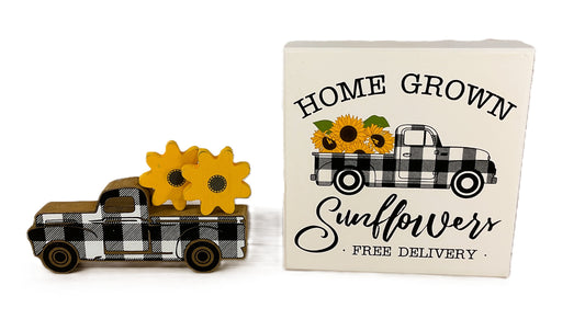 CP Fall Decor - Sunflower Buffalo Check Vintage Truck 4pc Bundle Set