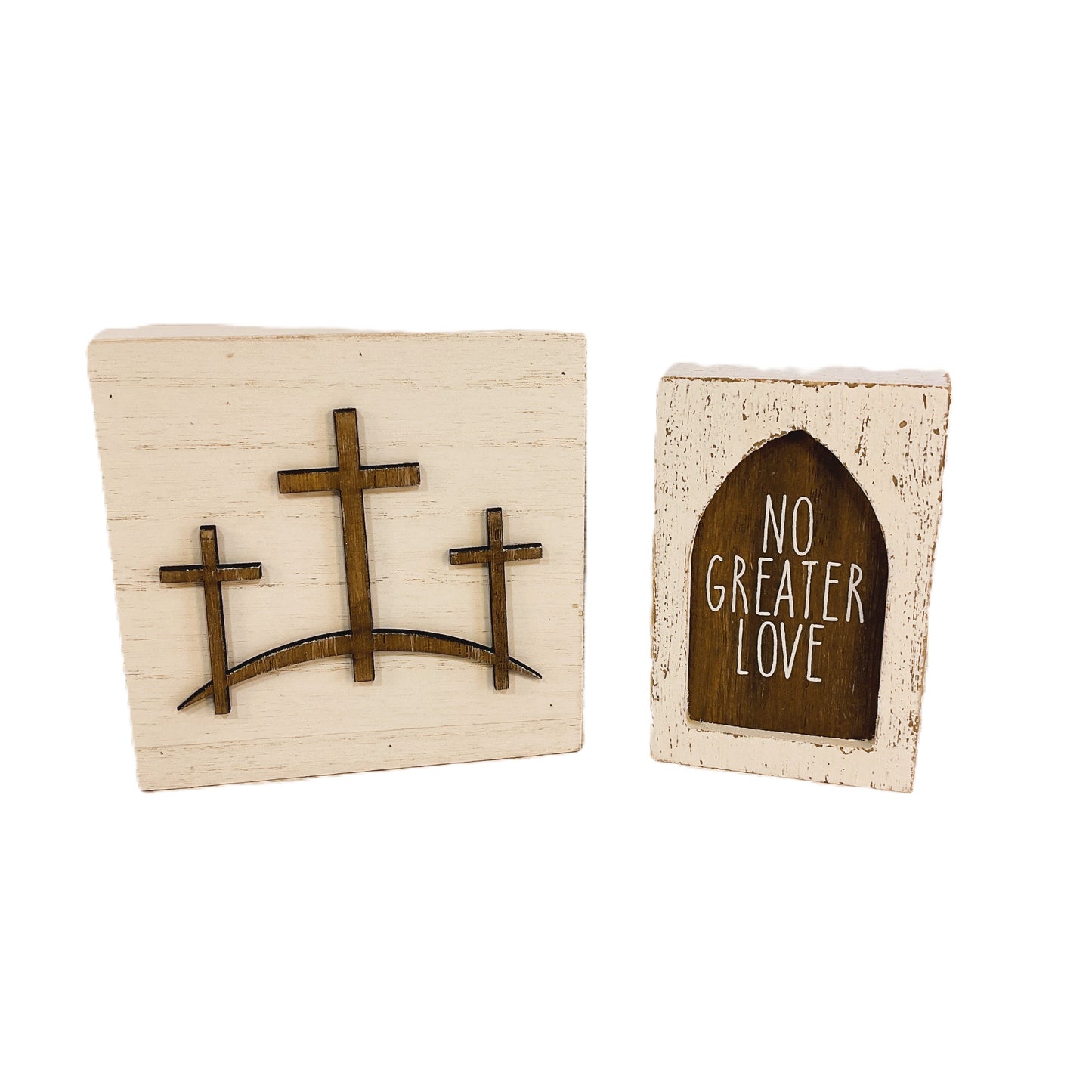 Collins Easter Decor - Resurrection Three Crosses No Greater Love 2pc Set