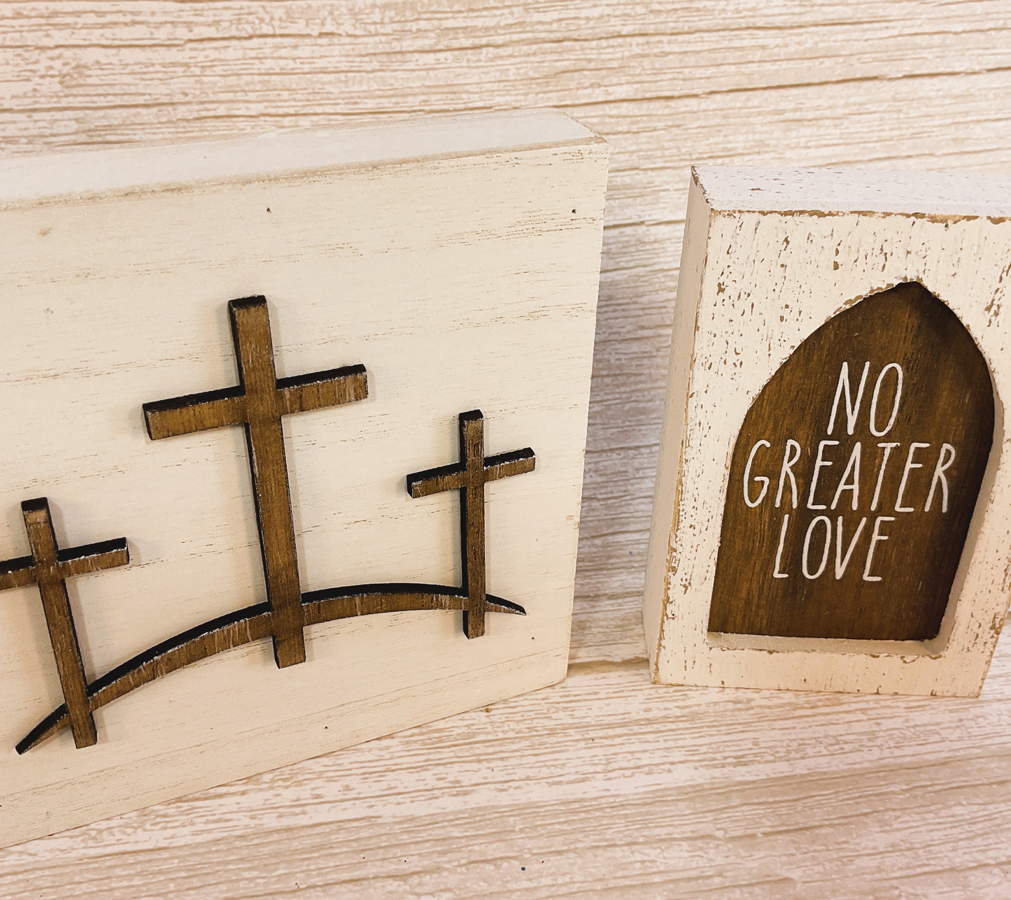 Collins Easter Decor - Resurrection Three Crosses No Greater Love 2pc Set