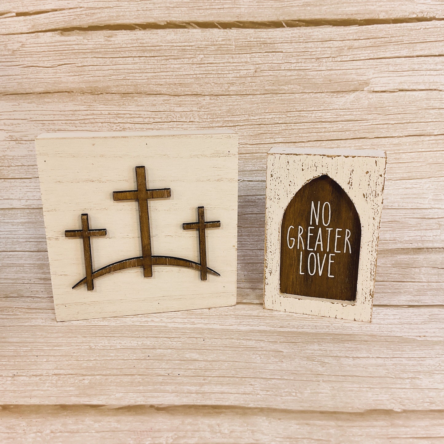 Collins Easter Decor - Resurrection Three Crosses No Greater Love 2pc Set