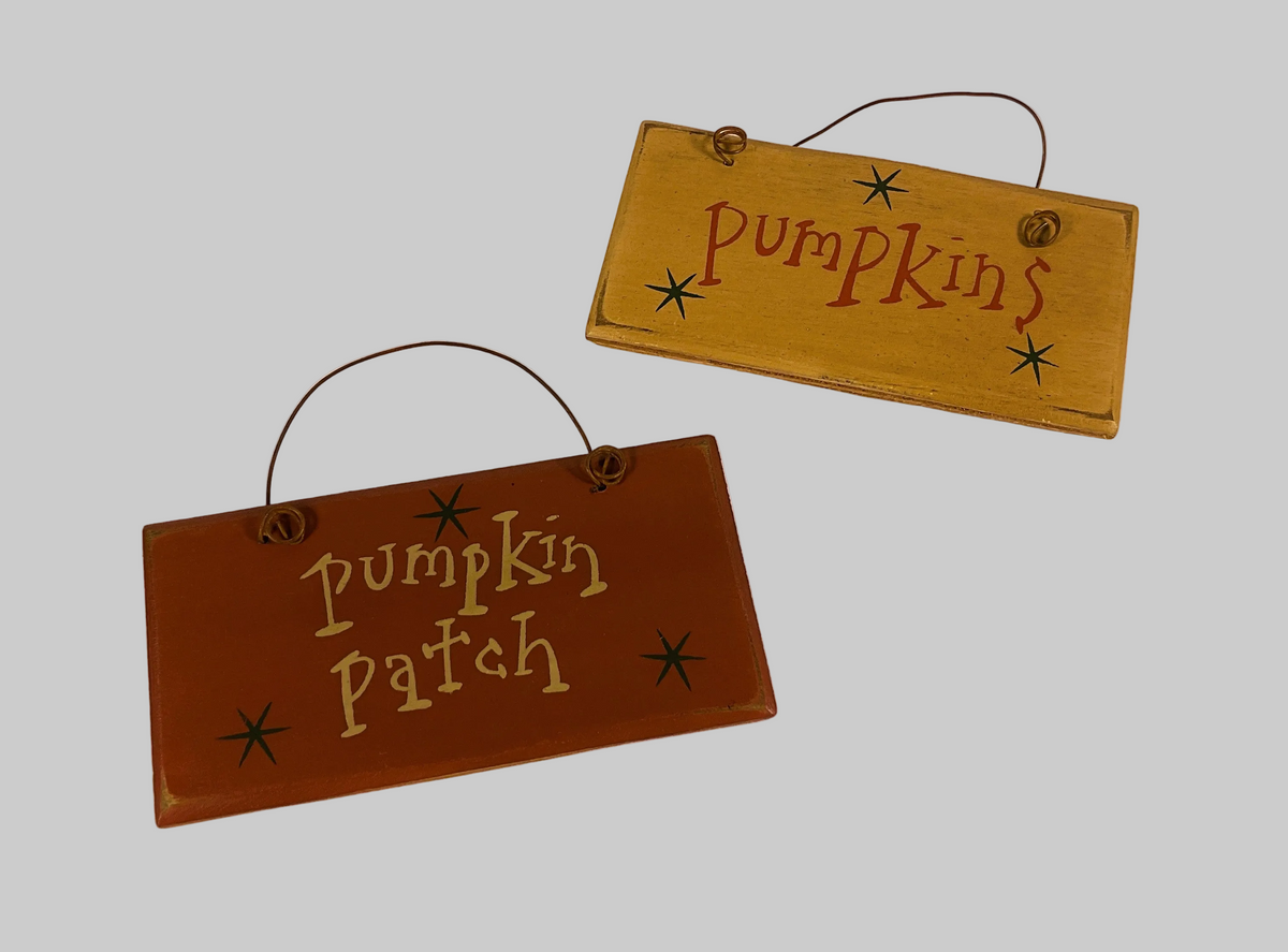 CWI Fall Decor - Farmhouse Pumpkins Patch Weathered Ornament SM Signs 2pc
