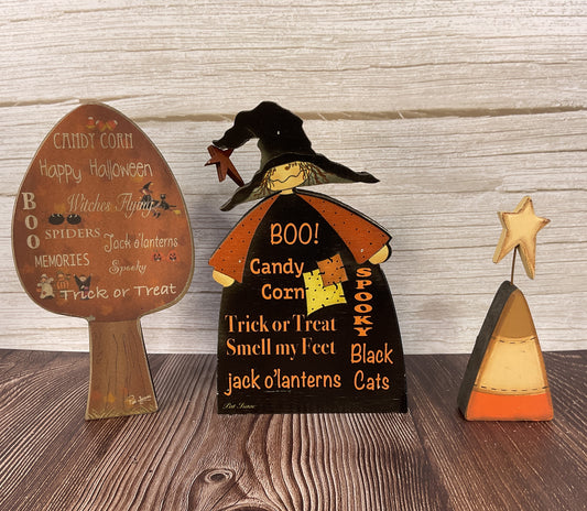 CWI Halloween Decor - Prim Witch Candy Corn by Pat Issac 3pc Set