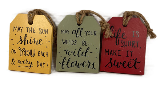 CWI Spring Summer Decor - Sun Weeds Flowers Sweet Wood Tags 3pc Set