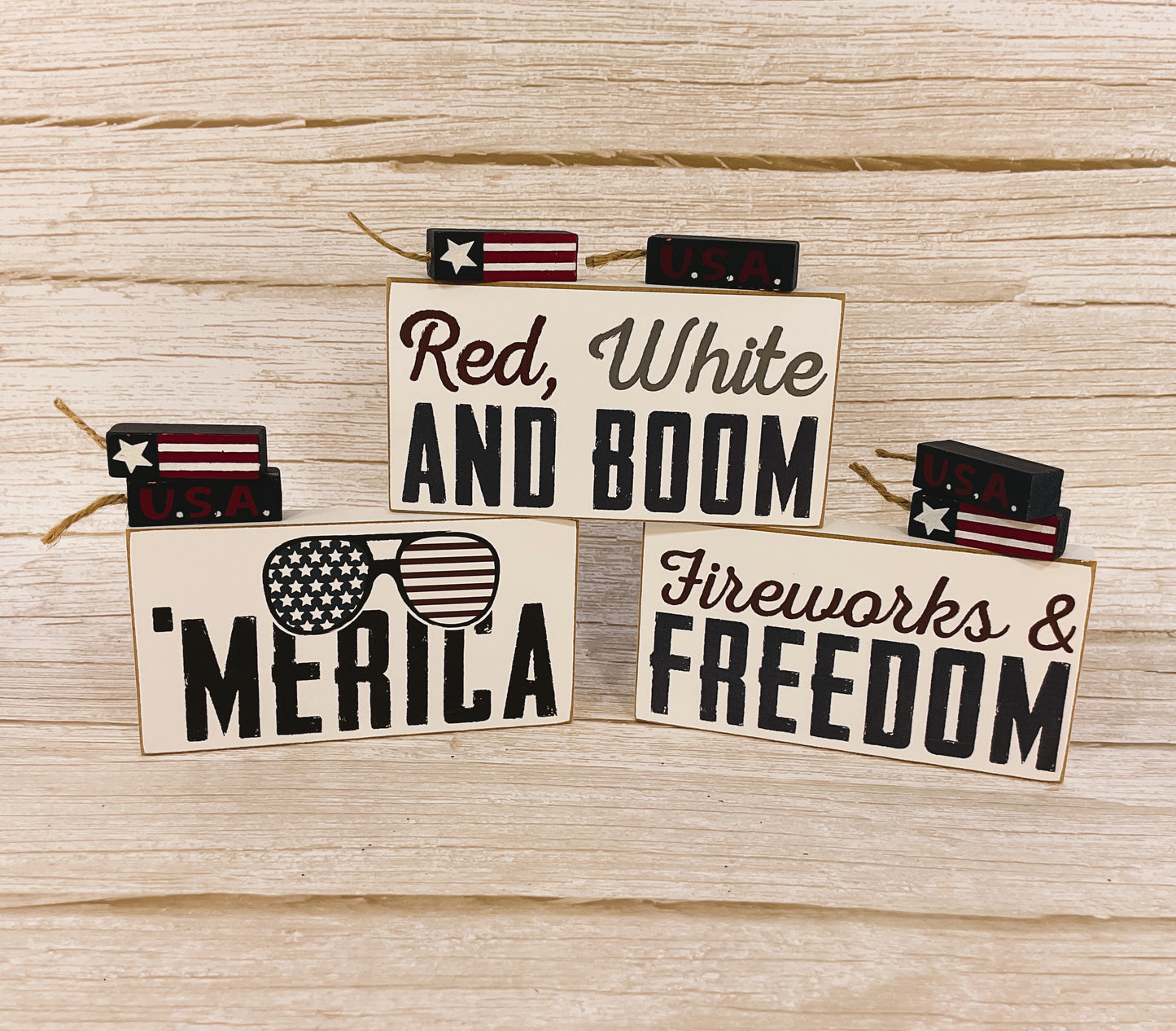 CWI Patriotic Decor - 'Merica Fireworks Boom Signs 3pc