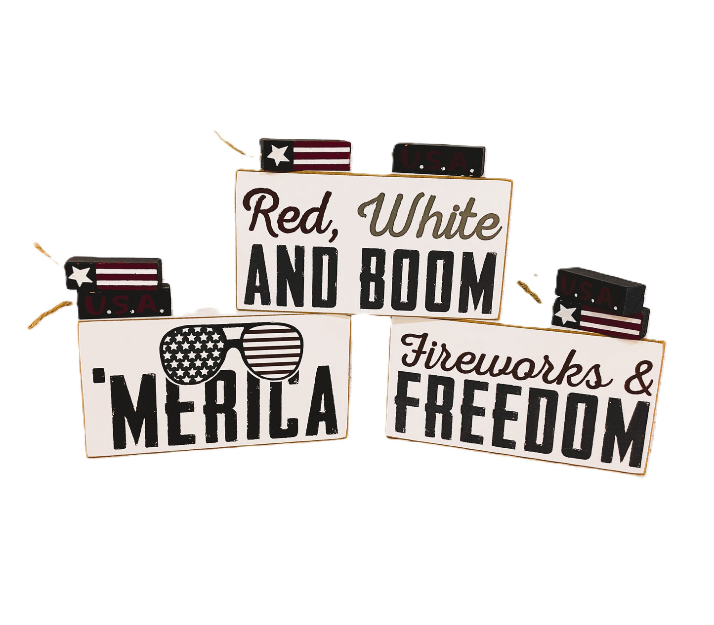CWI Patriotic Decor - 'Merica Fireworks Boom Signs 3pc