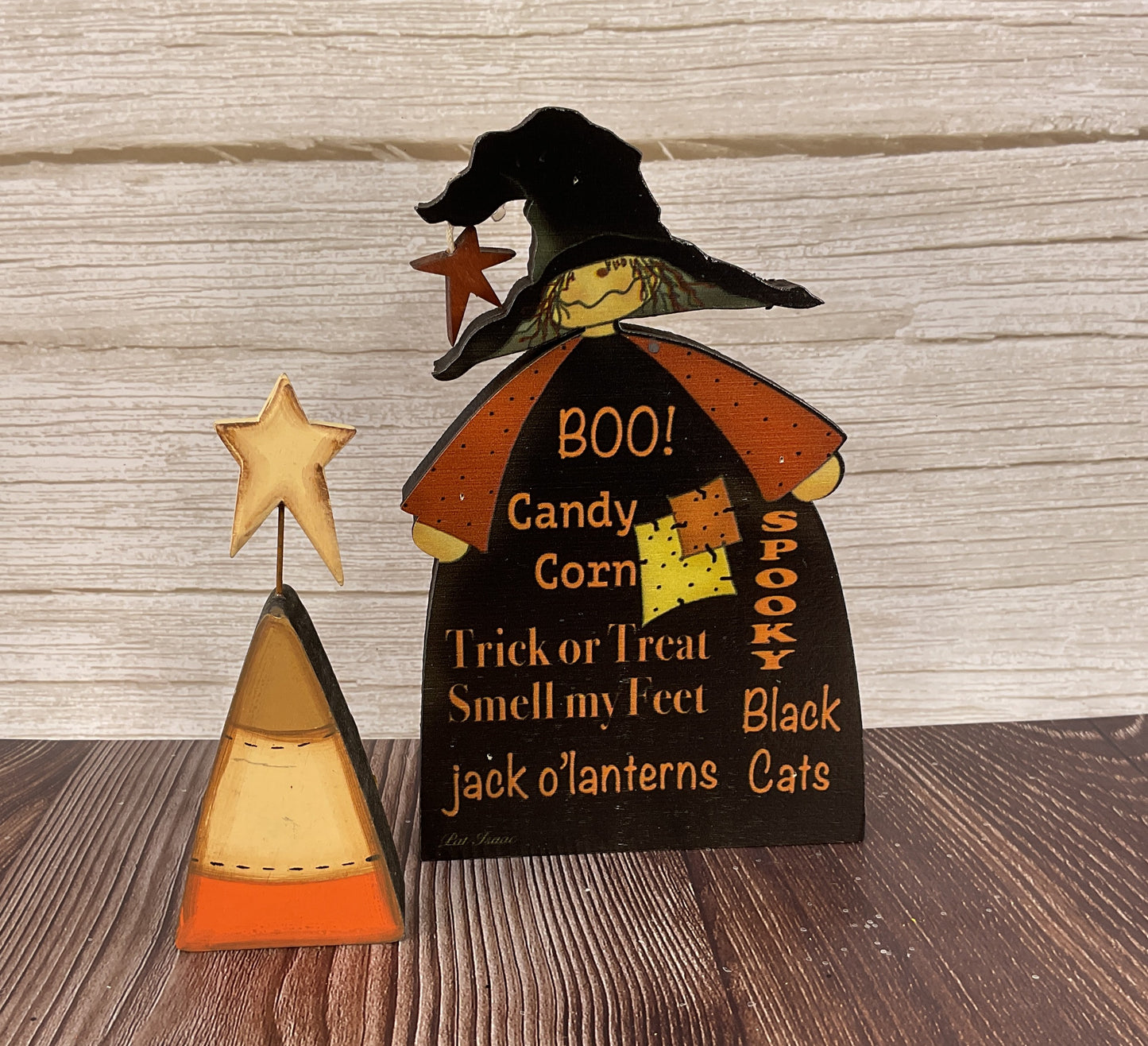 CWI Halloween Decor - Prim Witch Candy Corn by Pat Issac 2pc Set