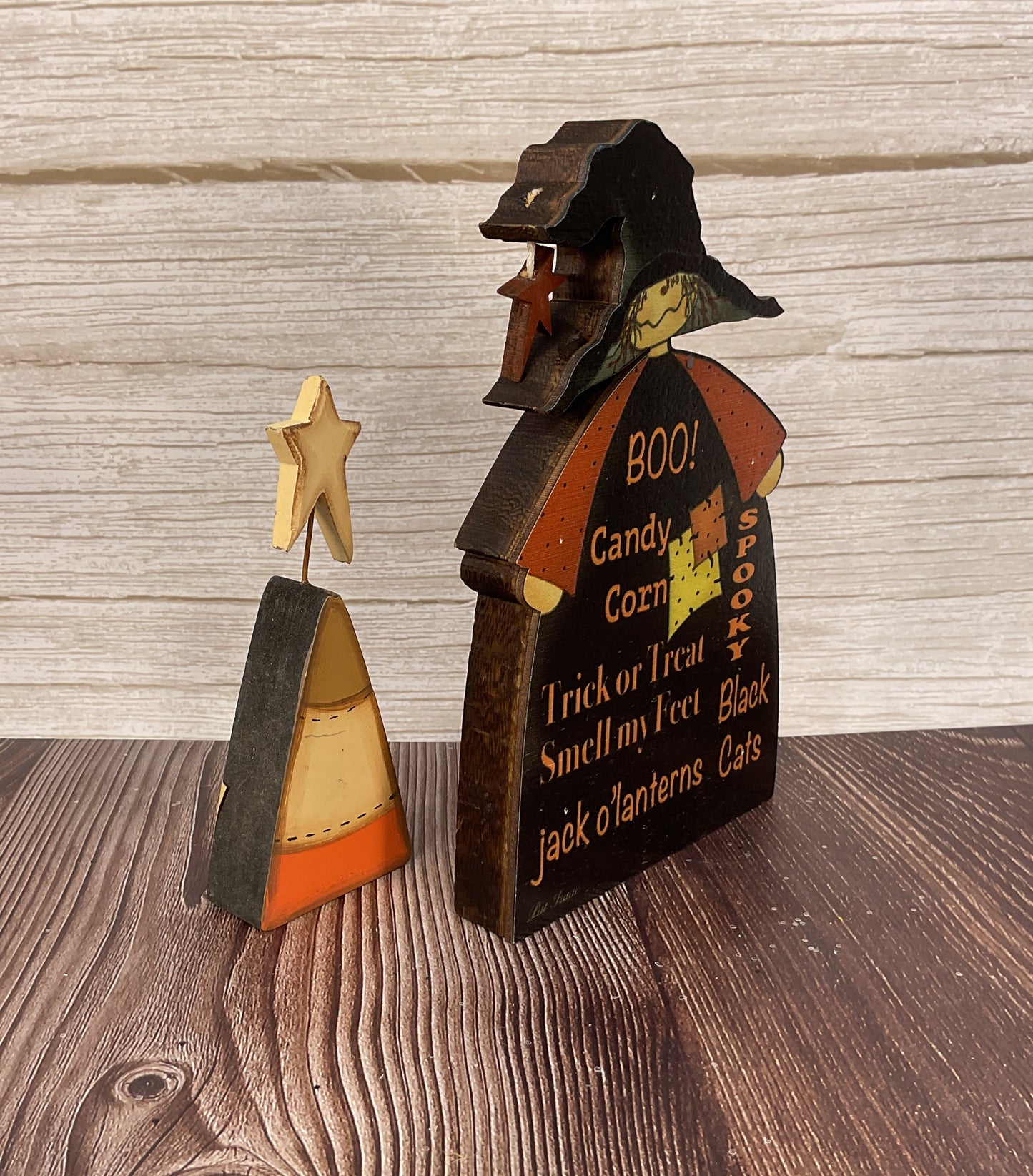 CWI Halloween Decor - Prim Witch Candy Corn by Pat Issac 2pc Set