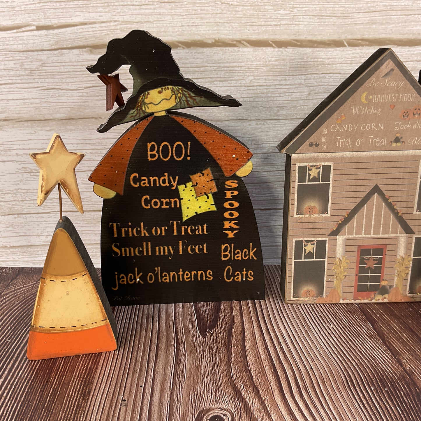 CWI Halloween Decor - Prim Witch House Pumpkin Candy Corn by Pat Issac 4pc Set