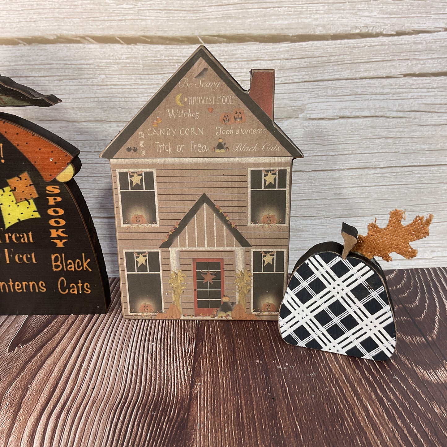 CWI Halloween Decor - Prim Witch House Pumpkin Candy Corn by Pat Issac 4pc Set