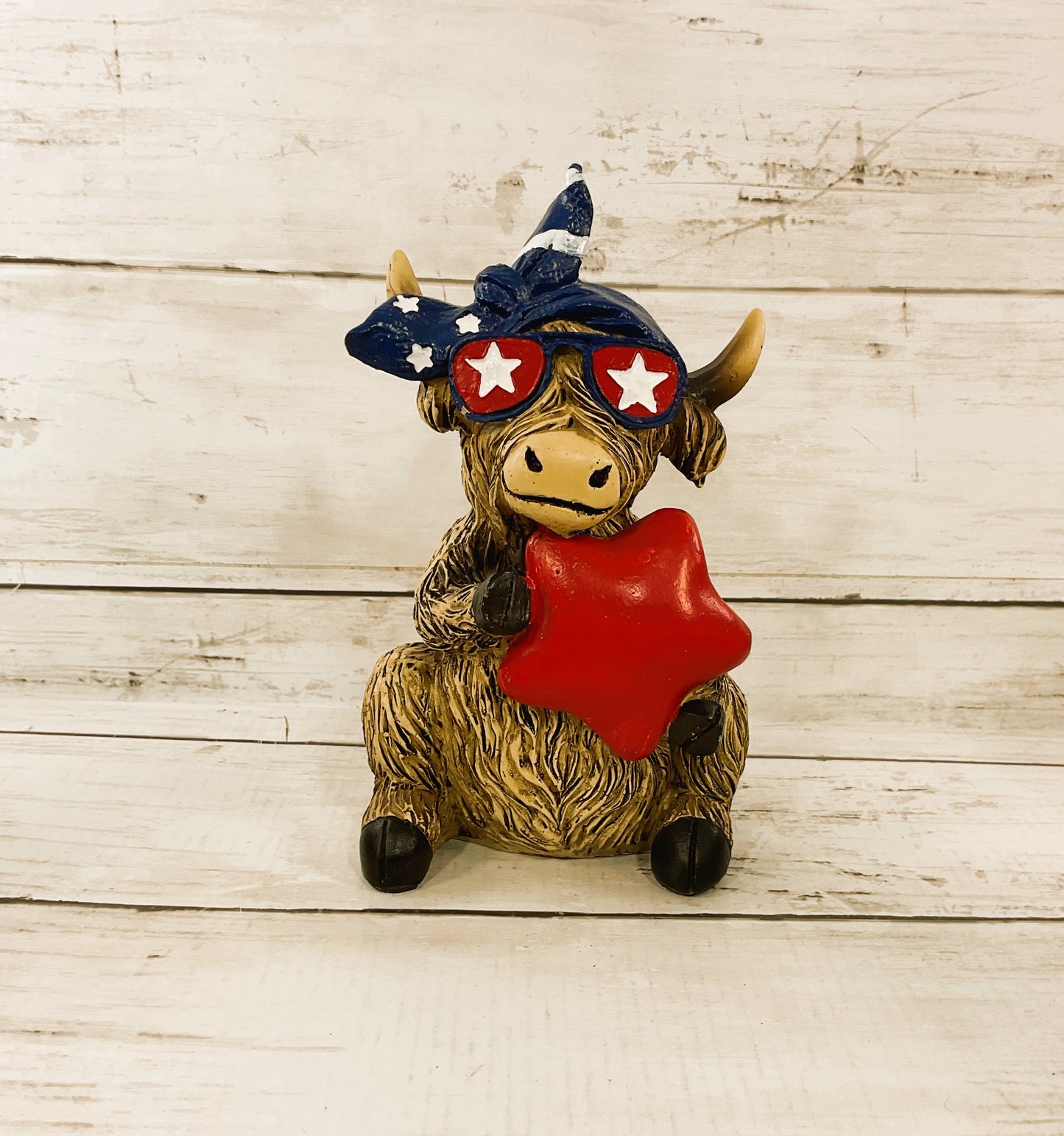 Gerson Patriotic Decor - July 4th Resin Highland Cow 3pc Set