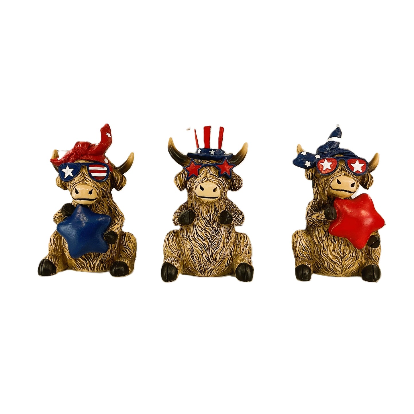 Gerson Patriotic Decor - July 4th Resin Highland Cow 3pc Set