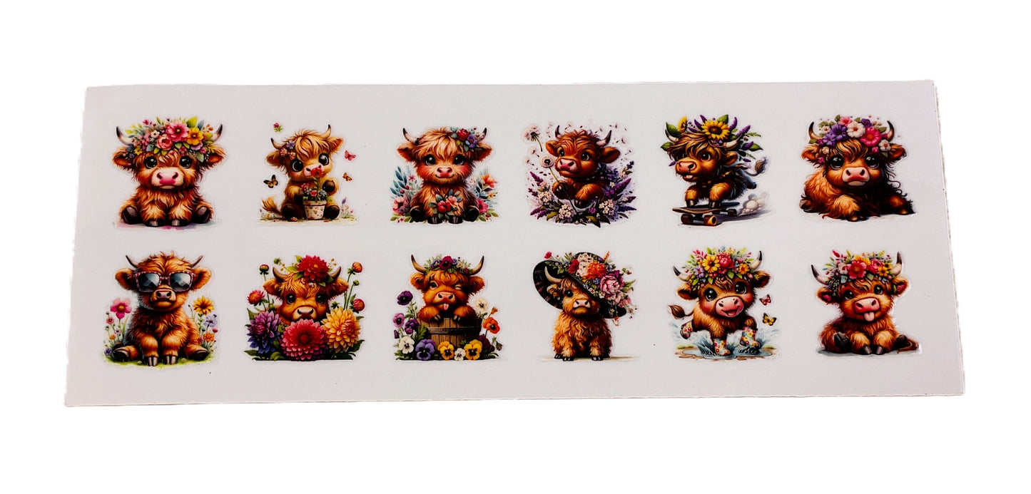 Spring Craft Supply - Colorful UV DTF Small Highland Cow Transfer Stickers