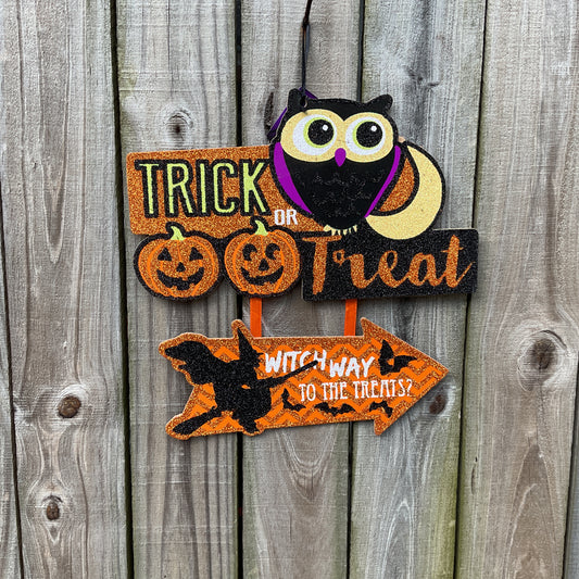 DT Halloween Decor - Beware Black Owl Glitter Chipboard Sign