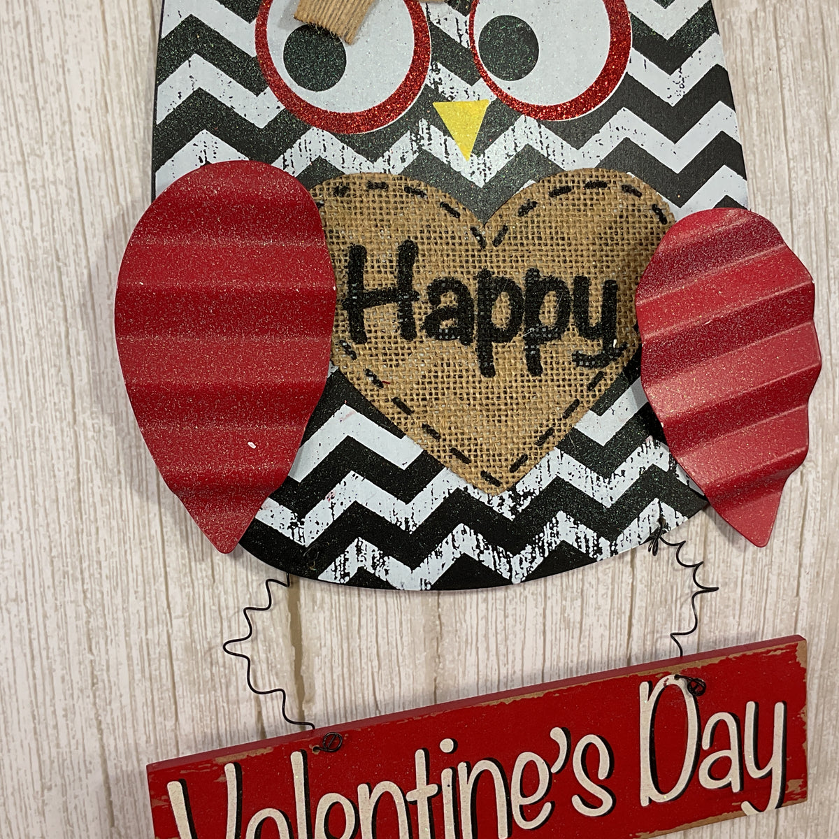 Darice Valentines Decor - Red Black White MDF Wood Owl Door Wreath Sign