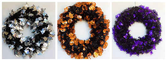 Darice Halloween Decor - Purple Orange Silver Tinsel Wreath 18inch