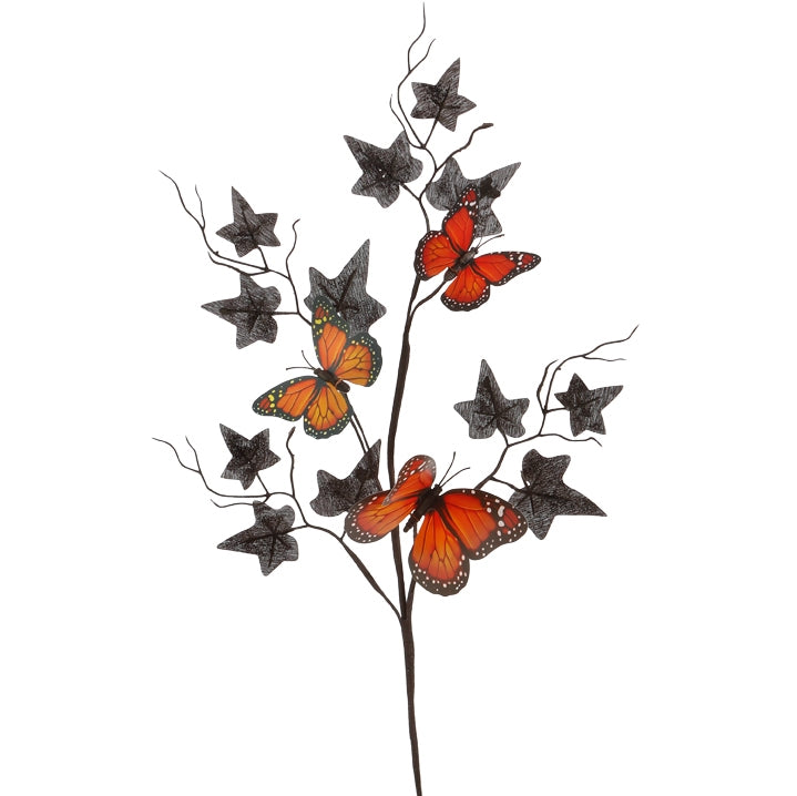 RAZ Imports Halloween Decor - Orange Black Butterfly Spray Picks (6)