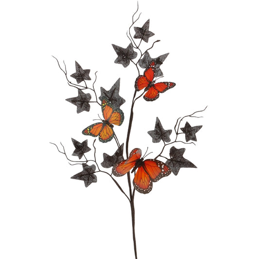 RAZ Imports Halloween Decor - Orange Black Butterfly Spray Picks (6)