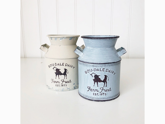 FD Home Craft Decor - Farmhouse Milk Can Beige Gray Container