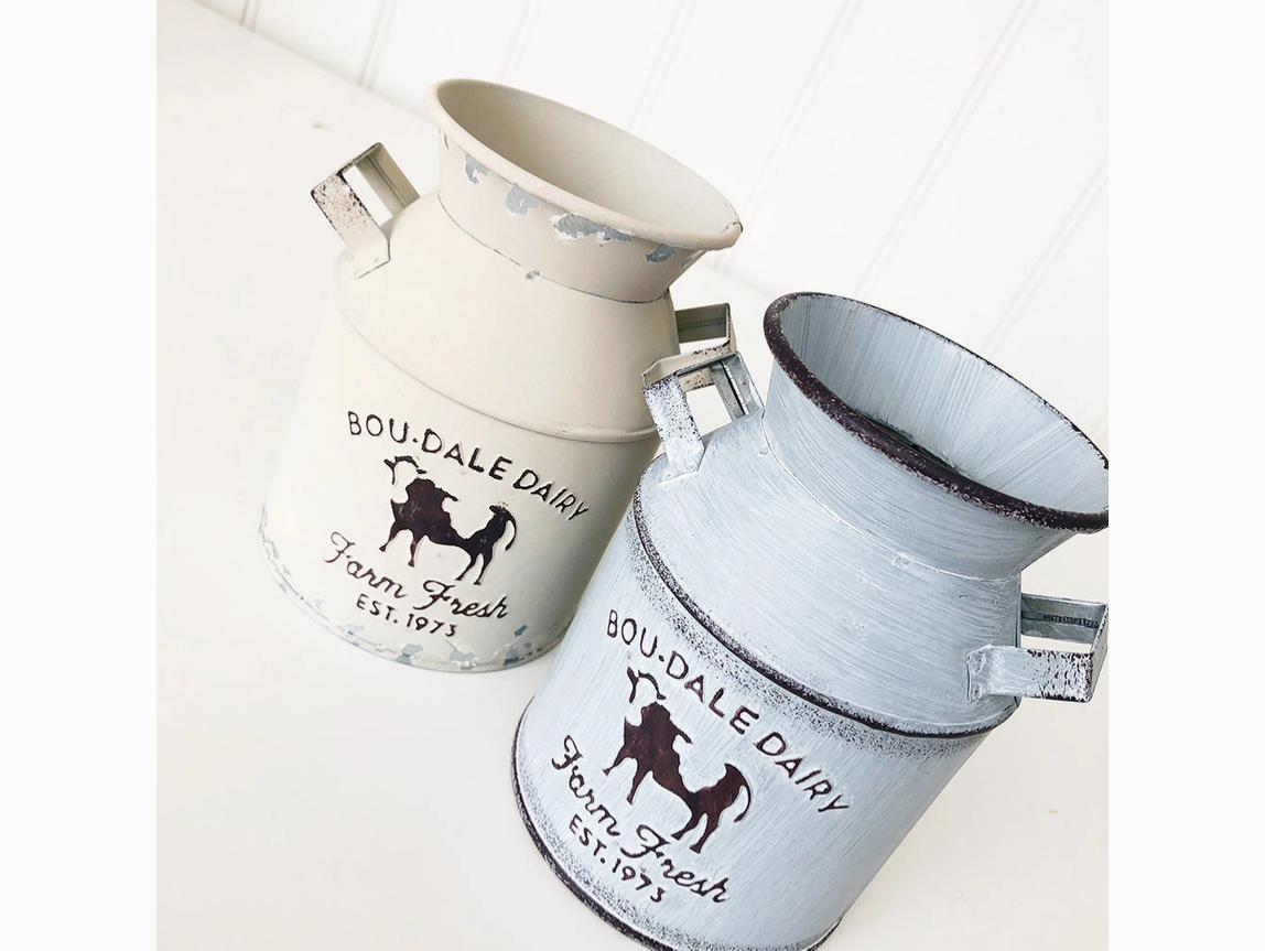 FD Home Craft Decor - Farmhouse Milk Can Beige Gray Container