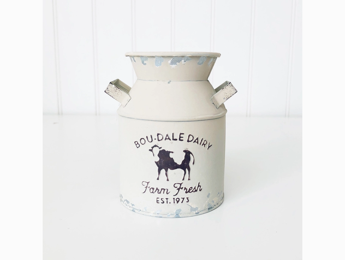 FD Home Craft Decor - Farmhouse Milk Can Beige Gray Container
