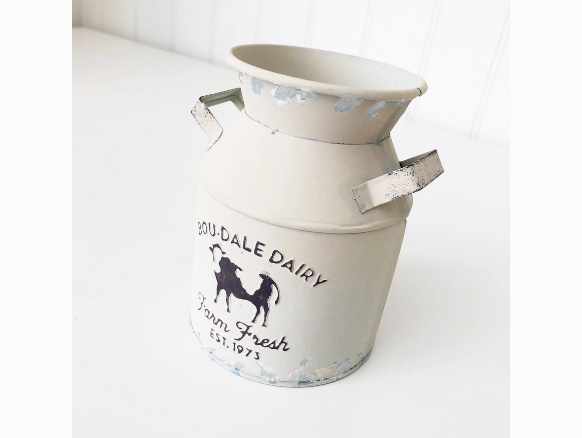 FD Home Craft Decor - Farmhouse Milk Can Beige Gray Container
